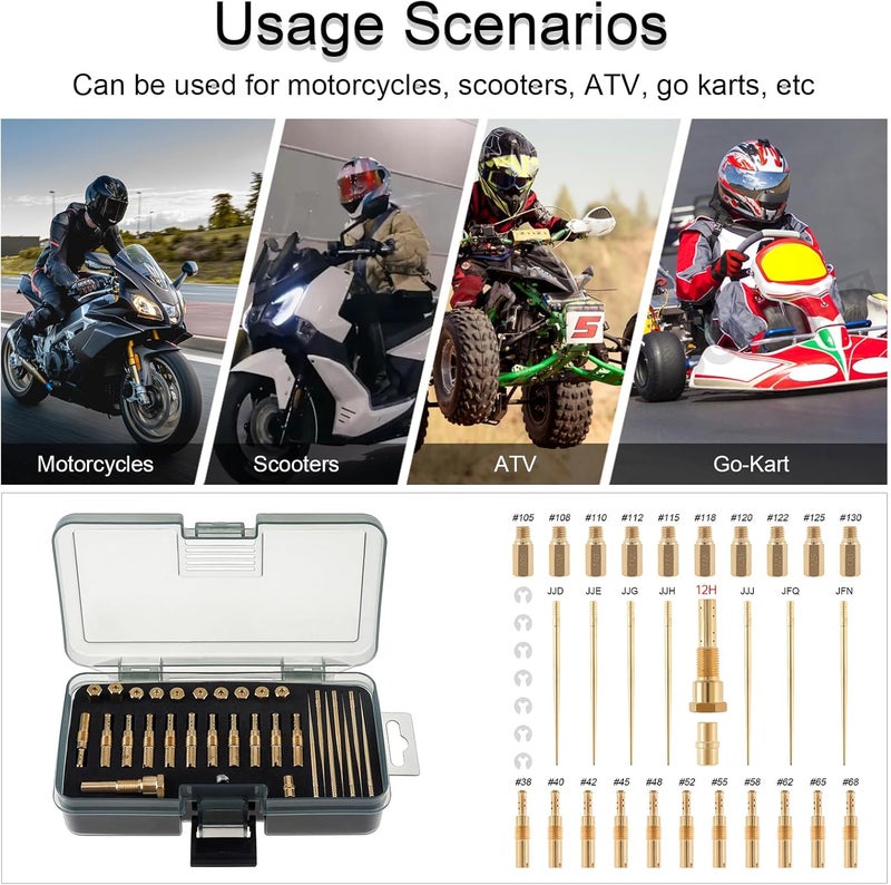 Windance 30pcs Carburetor Main Slow Jet Injection Nozzle Emulsion Tube Nozzle Holder Kit Fit for CVK PWK PWM/PE 26/28, Brass Nozzles Modified Kit (12 Hole) - Image 5
